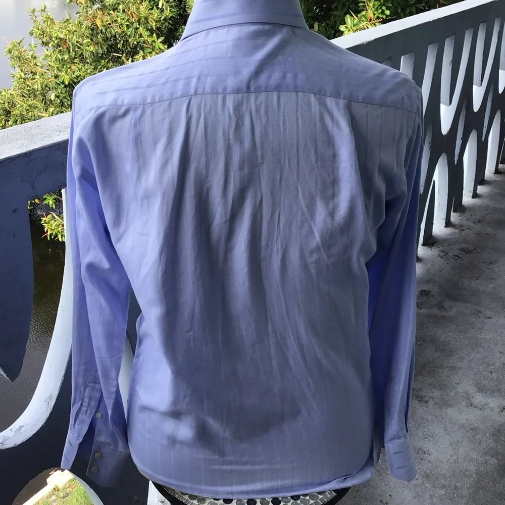 Valentino Baby Blue Herringbone/Striped 100% Cotton Long Sleeved Button Shirt - Picture 2 of 10